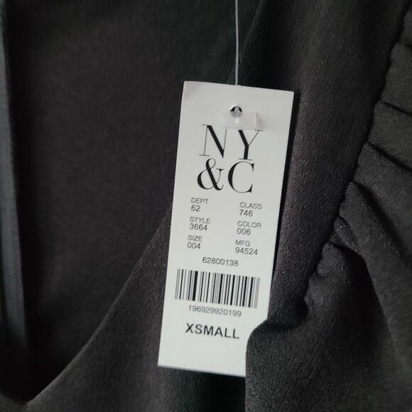 NWT NY & Company Wide Leg Women Jumpsuit SZ XS Black Pockets Ruffle Minimalist - Picture 10 of 14